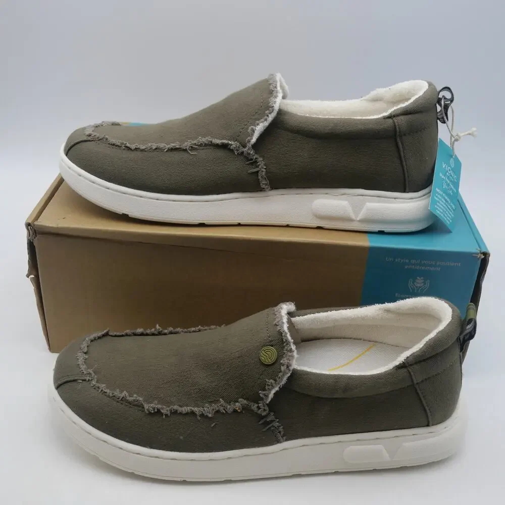 NEW Vionic Men's 8.5 Seaview Olive Canvas Shoes Slip-On  Arch Support